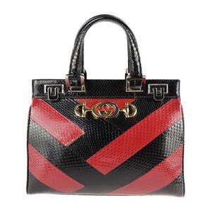 Gucci Zumi Small Top Handle Bag Handbag Python Black Red 2WAY Shoulder Bag